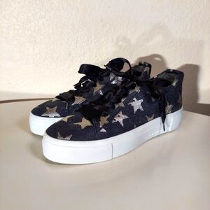 Kennel & Schmenger Big Star Black & Silver Metallic Leather Platform Sneakers